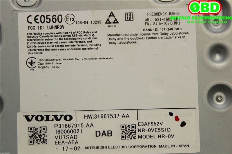 Styreenhet DAB til Volvo V90 / V90 CC / S90 2016-->>  (VOLVO|36011499||31667915AA)
