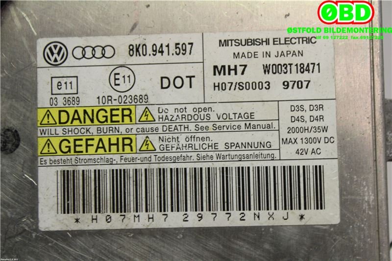 Styreenhet xenon/ballast til Audi A4 2007-2014 (Type IV) (B8) (B8) (AUDI|8K0 941 597 E|W003T18471|8K0941597)