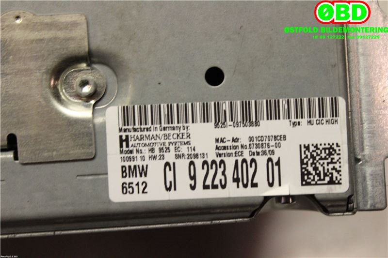 Bilstereo til BMW 5-Serie 2010-2017 (F10/F11) (F10/F11) (BMW|65 12 9 220 068||922340201)