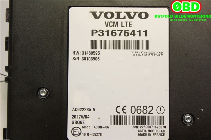 Styreenhet diverse til Volvo V90 / V90 CC / S90 2016-->> (VOLVO||31676411)