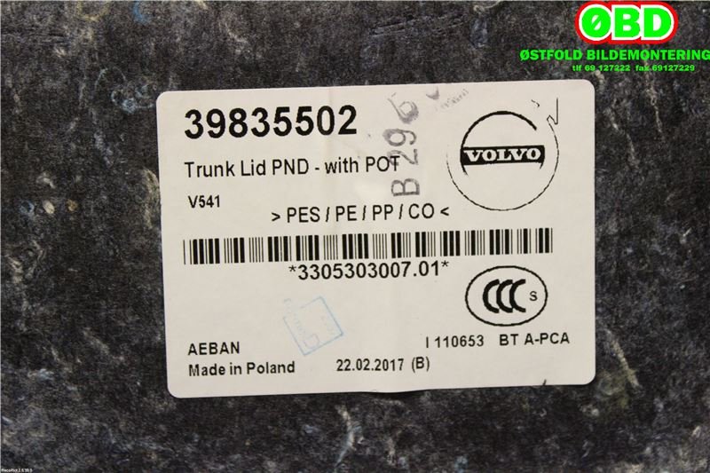 Diverse deler til Volvo V90 / V90 CC / S90 2016-->>  (VOLVO|39835502|)