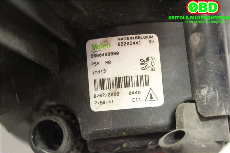 Tåkelykt høyre foran til Peugeot 308 2007-2011 (Type I, Fase 1)  (PEUGEOT|6206 F0||9680498880)