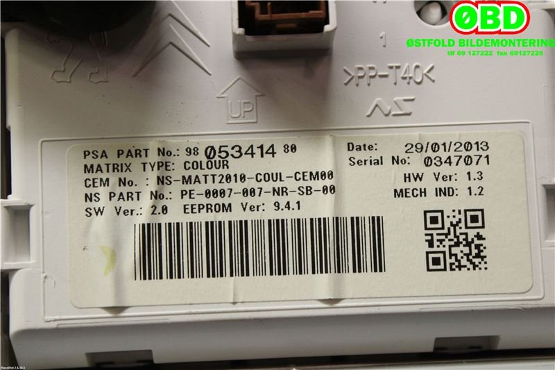 Instrumentpanel til Peugeot 2008 2013-2019 (Type I)  (PEUGEOT|9801903780|9822633380|9805341480)