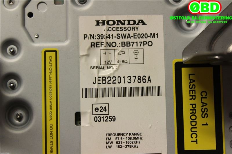 Bilstereo navigasjon til Honda CR-V 2007-2012 (Type III)  (HONDA|39540SWAE01||39541SWAE02)
