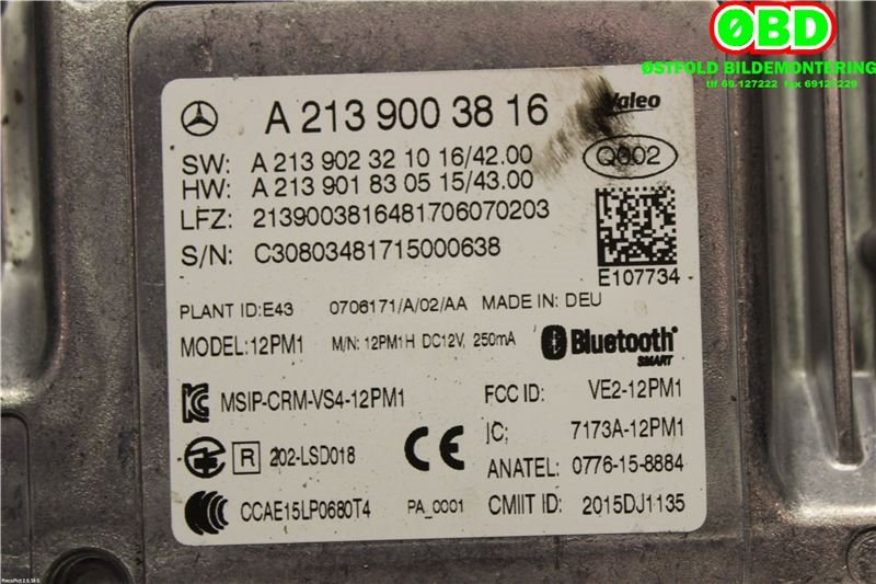 Styreenhet parkering til Mercedes E-Klasse 2016-2023 (W213) (W213) (MERCEDES|A 213 900 38 16|A 222 900 88 16|2139003816)