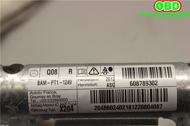 Airbag gardin høyre til Mercedes GLK 2008-2015 (X204) (X204) (MERCEDES|A 204 860 24 02||2048602402)