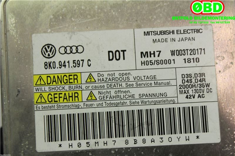 Styreenhet xenon/ballast til VW Touran 2010-2015 (Type I, Fase 3)  (VOLKSWAGEN|8K0 941 597 E|W003T20171|8K0941597C)