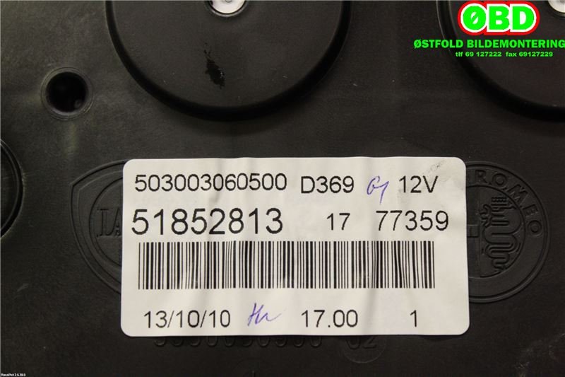 Instrumentpanel til Fiat Punto 2010-->> (Type III, Fase 2) EVO EVO (FIAT||51852813)