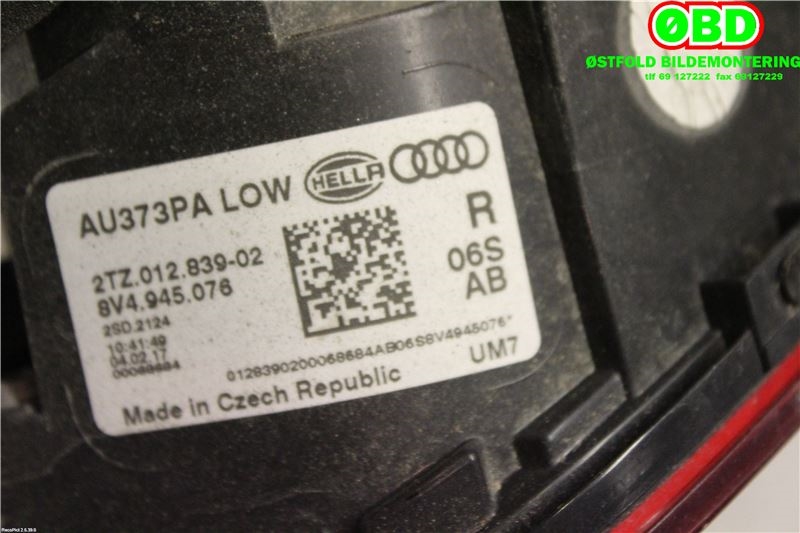 Baklykt høyre indre til Audi A3 2016-2020 (Type III, Fase 2)  (AUDI|8V4 945 076||8V4945076)