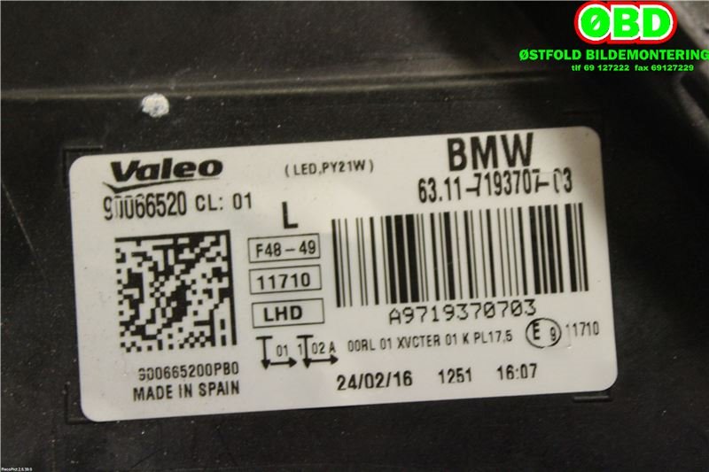 Frontlykt venstre halogen til BMW X1 2015-2022 (F48) (F48) (|63117193707)