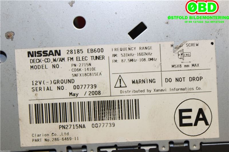 Bilstereo til Nissan Pathfinder 2005-2010 (Fase 1) (R51) (R51) (NISSAN|28185EB600|)