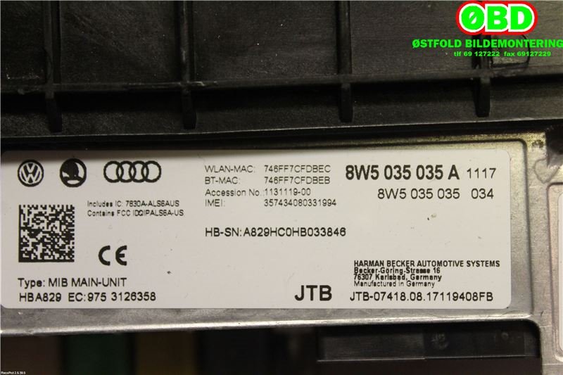 Bilstereo navigasjon til Audi A4, Allroad 2016-->> (Type II) (B9) (B9) (AUDI|8W5 035 035 A||8W5035035A)