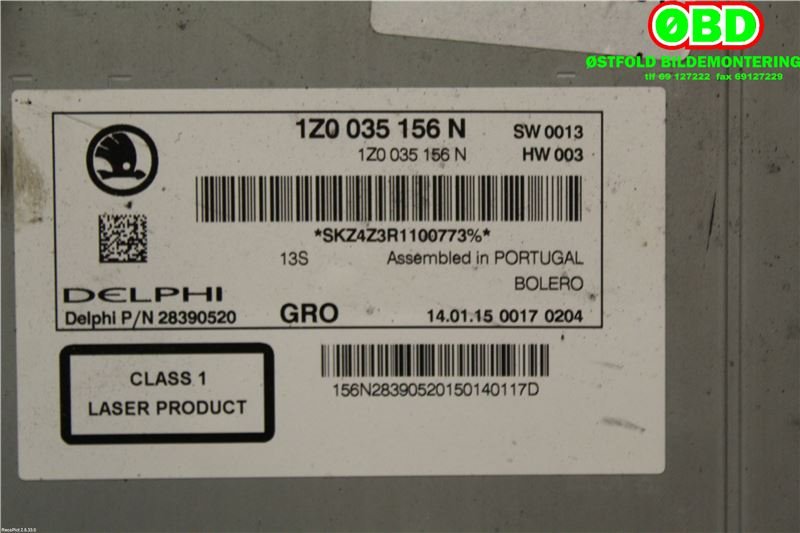 Bilstereo til Škoda Octavia 2009-2013 (Type II, Fase 2)  (SKODA||1Z0035156N)