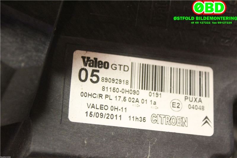 Frontlykt venstre halogen til Citroën C1 2006-2014 (Type I) (CITROEN|6208 72||811500H090)