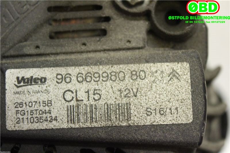 Dynamo til Peugeot 308 2011-2013 (Type I, Fase 2)  (PEUGEOT|5705 NR||9666998080)