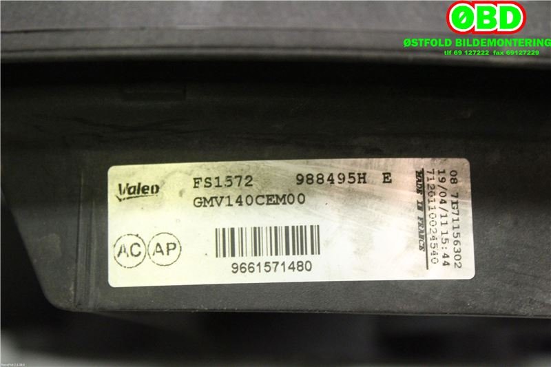 Kjølevifte til Peugeot 308 2011-2013 (Type I, Fase 2)  (PEUGEOT|1253 K4|98 287 198 80|9661571480)