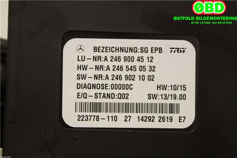Styreenhet elektrisk parkbrems (EPB - Electric Parking Brake) til Mercedes GLA 2014-2020 (X156) (X156) (MERCEDES|A 246 900 45 12|A 246 900 34 17|2469004512)