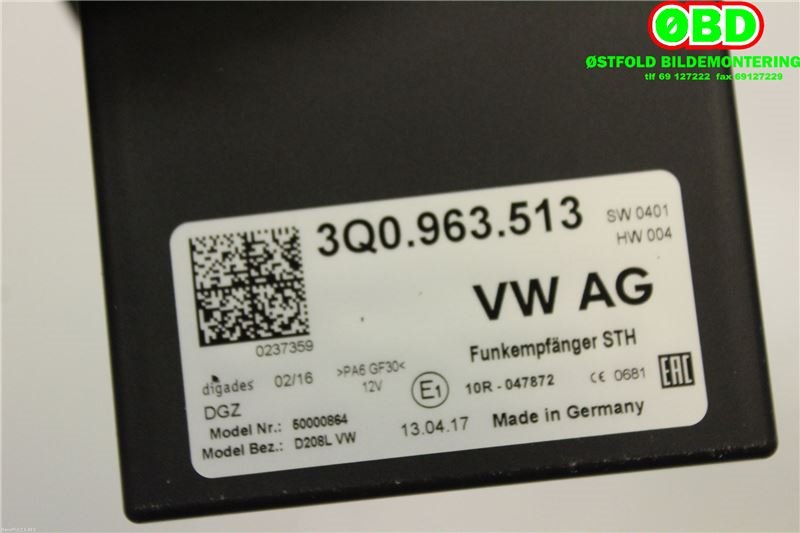 Styreenhet diverse til VW Passat 2015-2019 (Fase 1) (B8) (B8) (VOLKSWAGEN|3Q0 963 513|3Q0 963 513 A|3Q0963513)