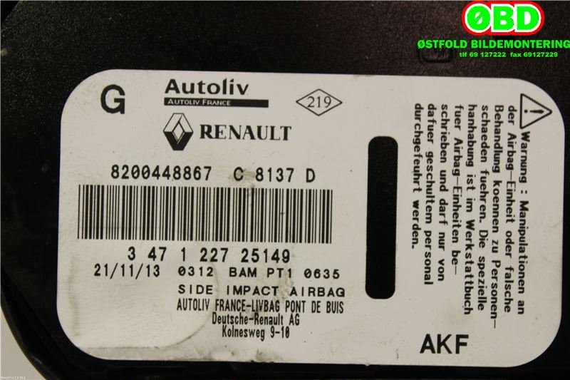 Airbag sidepute venstre til Mercedes Citan 2012-2021 (W415) (W415) (MERCEDES|A 415 860 00 02|A 415 860 19 00|8200448867)