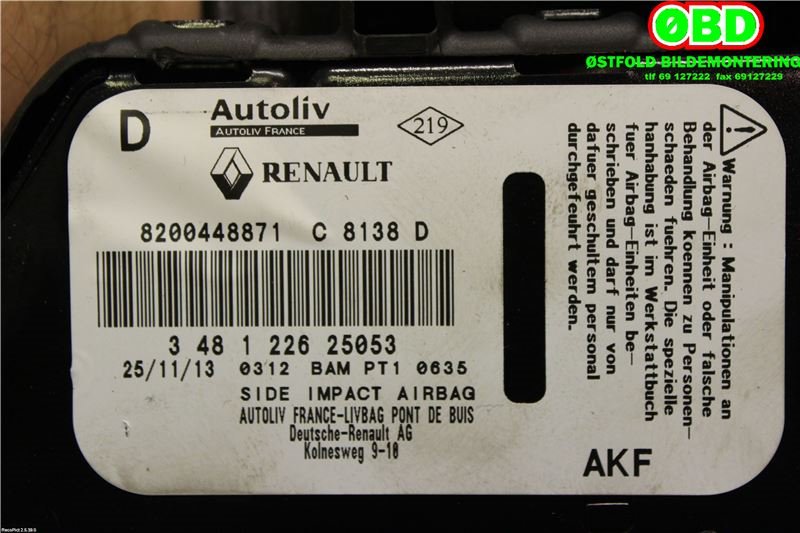 Airbag sidepute høyre til Mercedes Citan 2012-2021 (W415) (W415) (MERCEDES|A 415 860 01 02|A 415 860 20 00|8200448871)