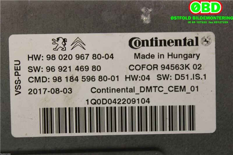 Styreenhet tenning til Toyota Proace 2016-->> (Type II)  (TOYOTA||9802096780)
