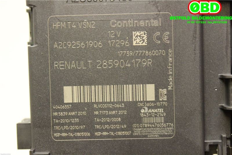 Tenningslås til Renault Captur 2013-2020 (Type I)  (RENAULT|285904179R|285902598R)