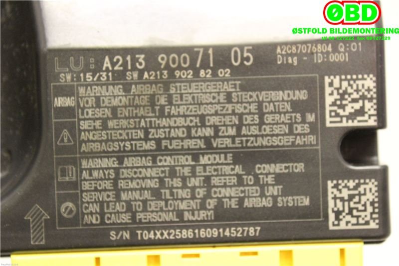 Airbag elektronikk til Mercedes E-Klasse 2016-2023 (W213) (W213) (MERCEDES|A 213 900 71 05|A 213 900 88 28|2139007105)