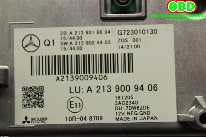 Instrument kjørecomputer til Mercedes E-Klasse 2016-2023 (W213) (W213) (MERCEDES|A 213 900 94 06|A 213 900 85 18|2139009406)