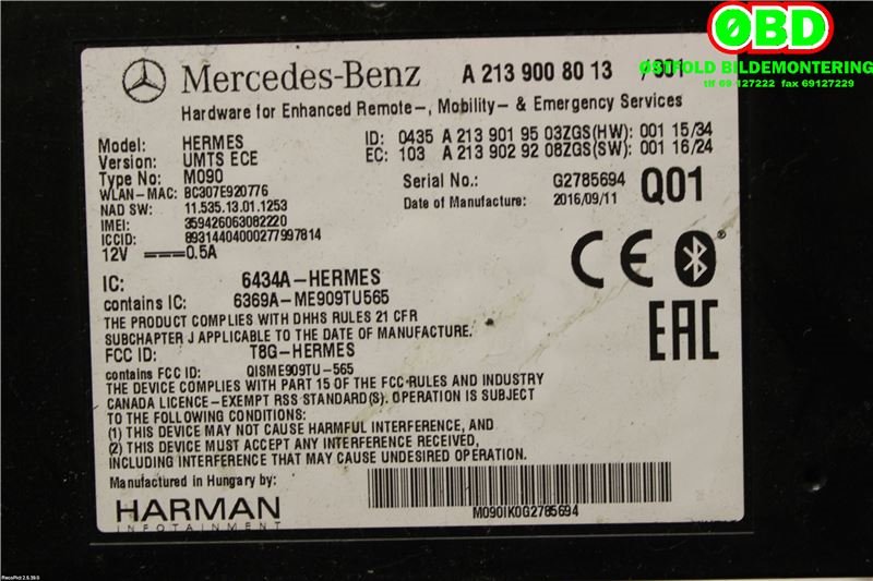 Styreenhet diverse til Mercedes E-Klasse 2016-2023 (W213) (W213) (MERCEDES|A 213 900 80 13|A 213 900 36 17|2139008013)