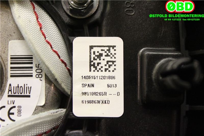 Airbag rattpute til Renault Captur 2013-2020 (Type I)  (RENAULT|985108265R|)
