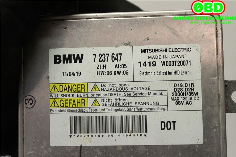 Styreenhet xenon/ballast til BMW 3-Serie 2005-2011 (E90/E91/E92/E93) (E90/E91/E92/E93) (BMW|63 11 7 318 327|W003T20071|7237647)