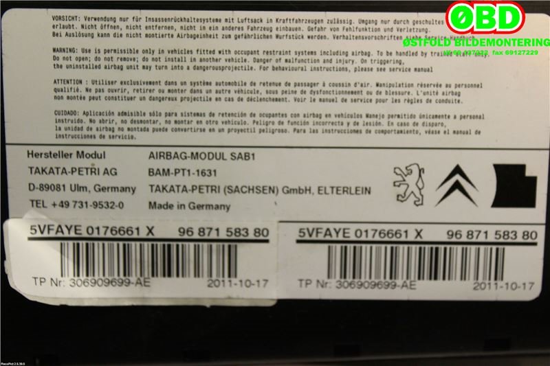 Airbag sidepute venstre til Citroën C4 2011-2017 (Type II)  (CITROEN|8217F7|9687158380)