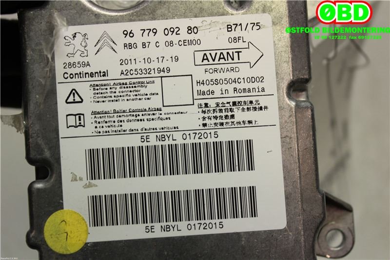 Airbag elektronikk til Citroën C4 2011-2017 (Type II) (CITROEN|1606974780|9678691580|9677909280)