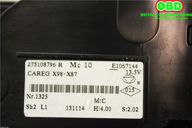 Varmeapparat betjening til Renault Captur 2013-2020 (Type I)  (RENAULT|275108796R|275100037R)