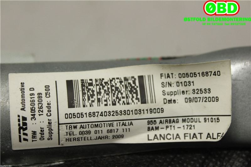 Airbag gardin høyre til Alfa Romeo MiTo 2008-2016  (ALFA ROMEO|50518978||00505168740)
