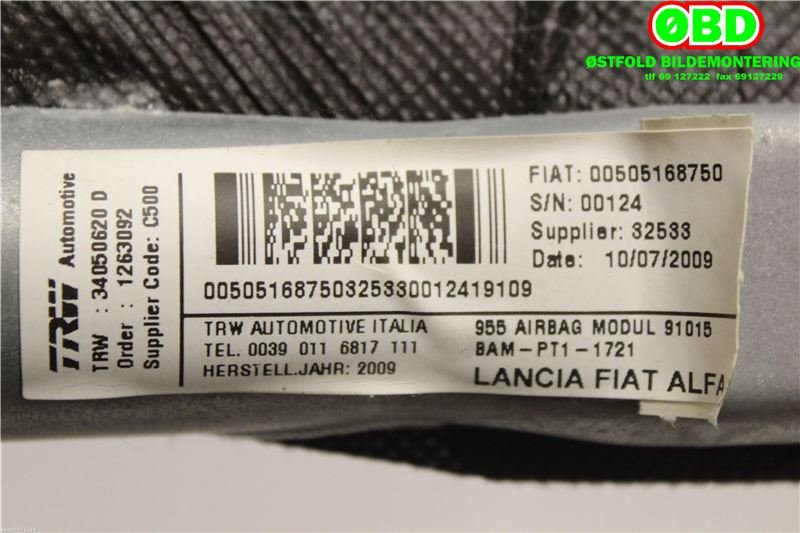 Airbag gardin venstre til Alfa Romeo MiTo 2008-2016 (ALFA ROMEO|50518979||00505168750)