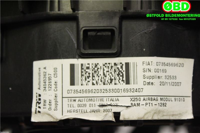 Airbag rattpute til Fiat Ducato 2007-2013  (FIAT|735456962|)