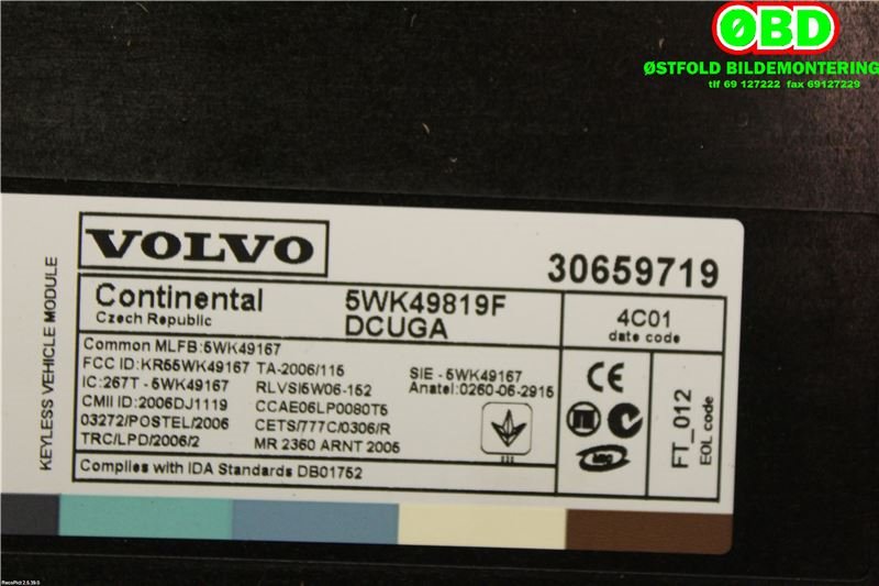 Styreenhet nøkkelfri/keyless til Volvo XC60 2014-2017 (Type I, Fase 2)  (VOLVO|30659958||30659719)