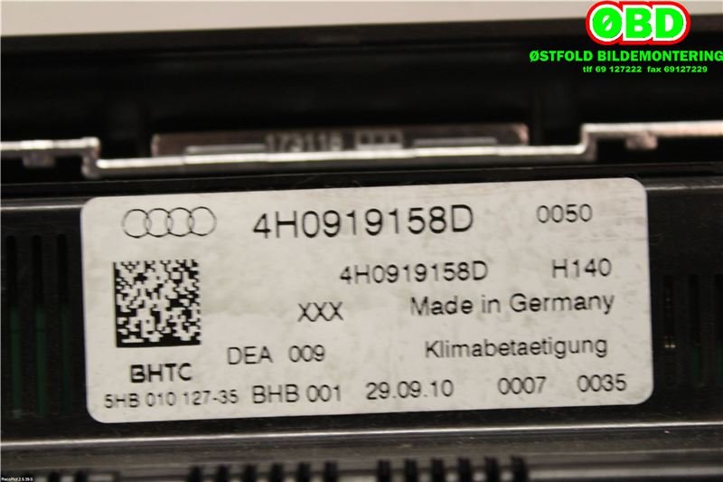 Varmeapparat betjening til Audi A8 2010-2013 (Type III, Fase 1)  (AUDI|4H0 919 158 D||4H0919158D)