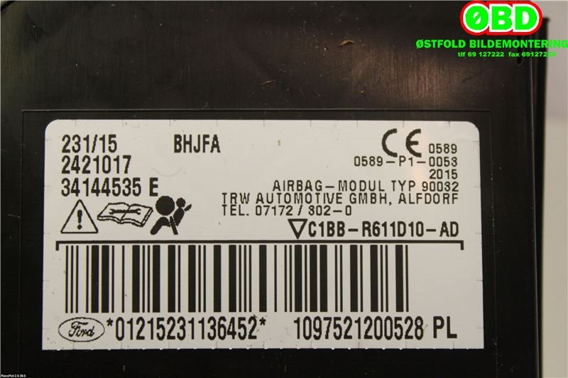 Airbag sidepute høyre til Ford Fiesta 2013-2017 (Type VI, Fase 2)  (FORD|2091480||C1BBR611D10AD)