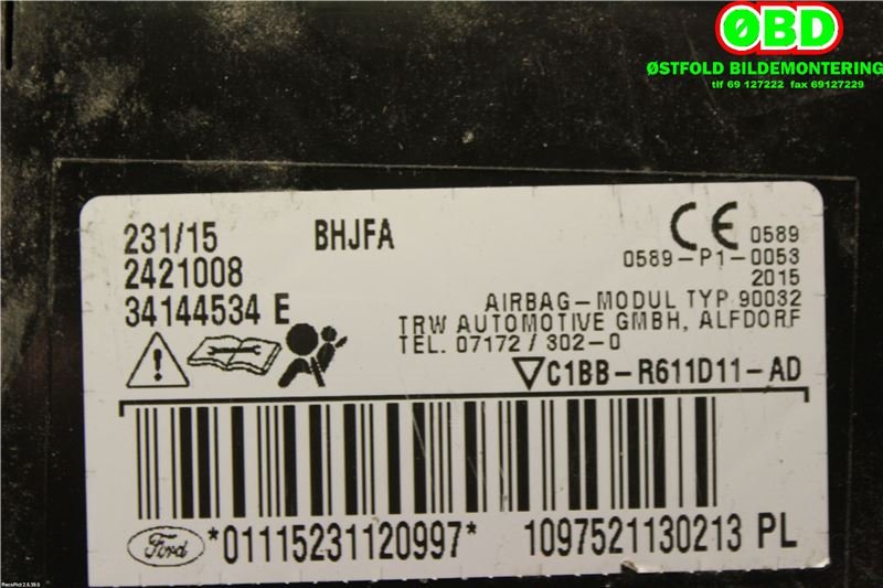 Airbag sidepute venstre til Ford Fiesta 2013-2017 (Type VI, Fase 2)  (FORD|2091488||C1BBR611D11AD)