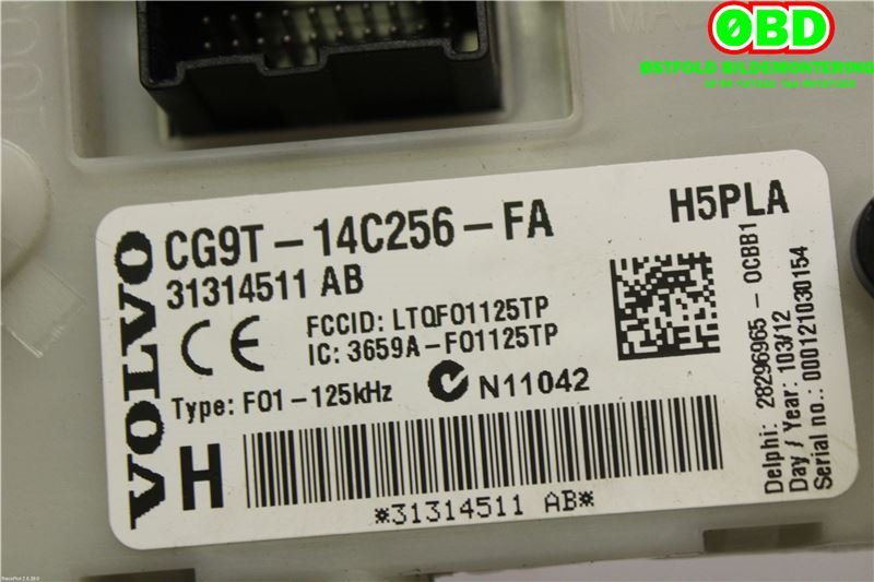 Sikringsboks til Volvo V60 2010-2013 (Type I, Fase 1)  (VOLVO||CG9T14C256FA|31314511AB)