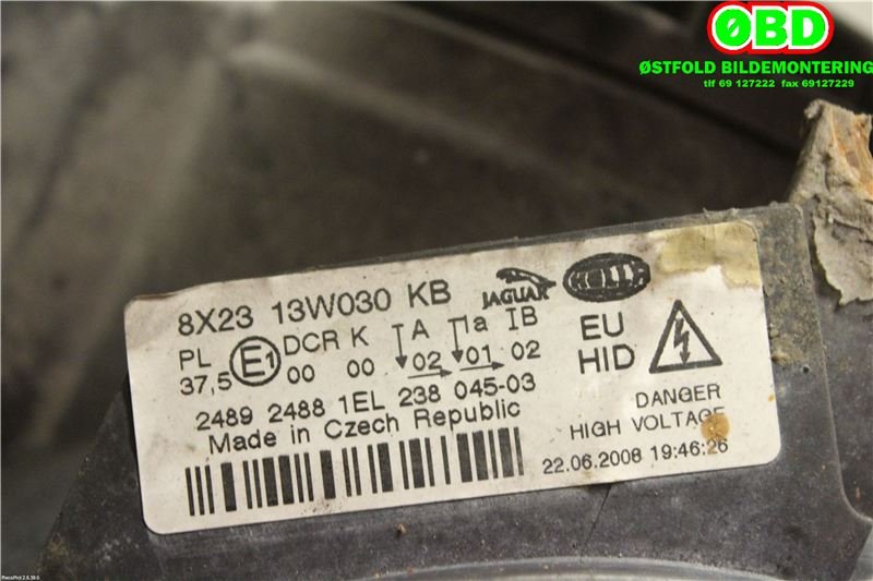 Frontlykt venstre xenon til Jaguar XF 2008-2015 (X250) (X250) (JAGUAR|C2Z3476|C2Z30863|8X2313W030KB)