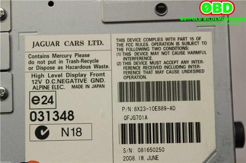 Bilstereo navigasjon til Jaguar XF 2008-2015 (X250) (X250) (JAGUAR|C2Z11358|C2Z11734|8X2310E889AD)