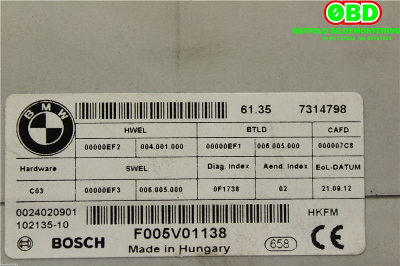 Styreenhet elektrisk bakluke til BMW 3-Serie 2012-2018 (F30/F31/F34) (F30/F31/F34) (|61357314798)