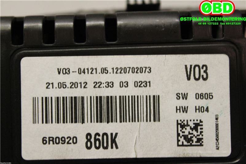 Instrumentpanel til VW Polo 2009-2014 (Type V, Fase 1)  (VOLKSWAGEN|6R0 920 860 K||6R0920860K)