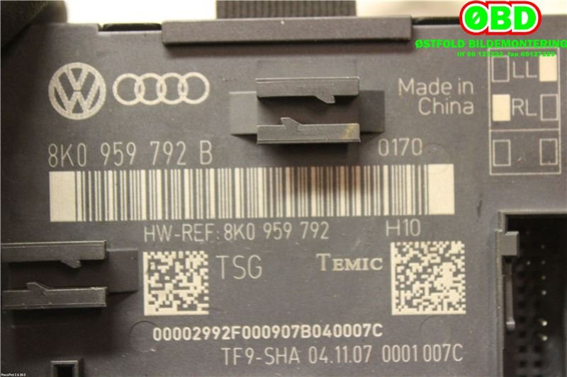 Styreenhet dør venstre foran til Audi A4 2007-2014 (Type IV) (B8) (B8) (AUDI|8K0 959 792 B||8K0959792B)