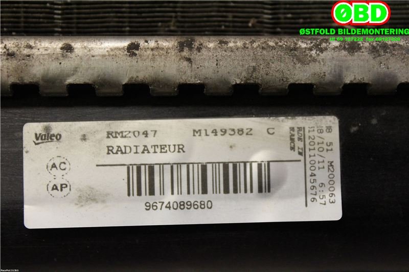 Radiator (manuell gir) til Citroën C4 2011-2017 (Type II)  (CITROEN|1330Y5||9674089680)