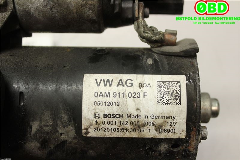 Starter til Audi A1 2010-2014 (Type I, Fase 1)  (AUDI|0AM 911 023 F|0AM 911 023 FX|0AM911023F)