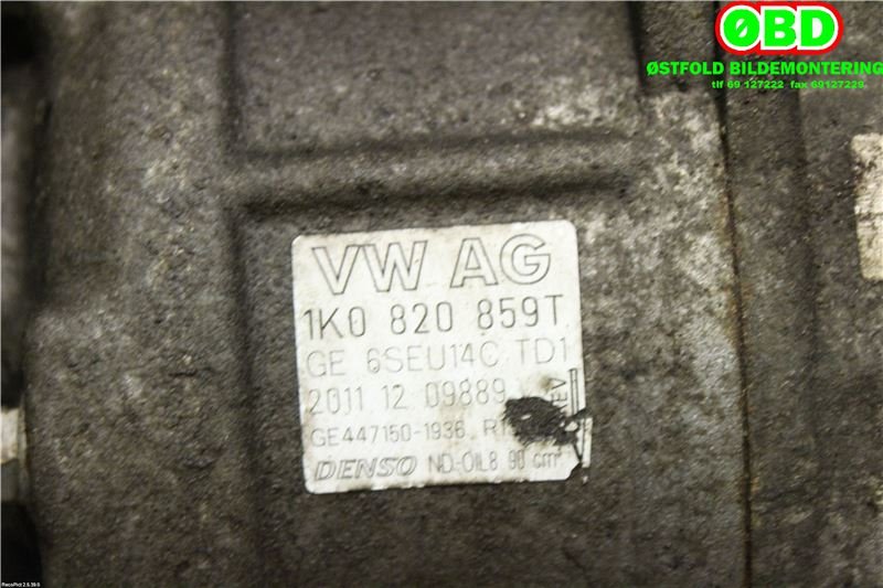 Aircondition kompressor til Audi A1 2010-2014 (Type I, Fase 1)  (AUDI|1K0 820 859 T|1K0 820 859 TX|1K0820859T)